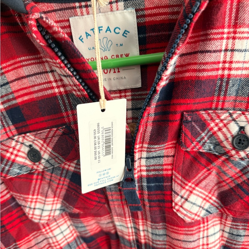 Fat Face Red and Blue Plaid Hooded Jacket - Picture 7 of 9